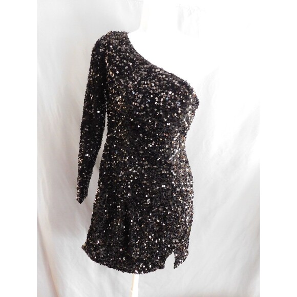 Vnaix Dress Juniors Black Sequin One Shoulder Wedding Prom Formal Holiday Size 4 - Picture 1 of 7